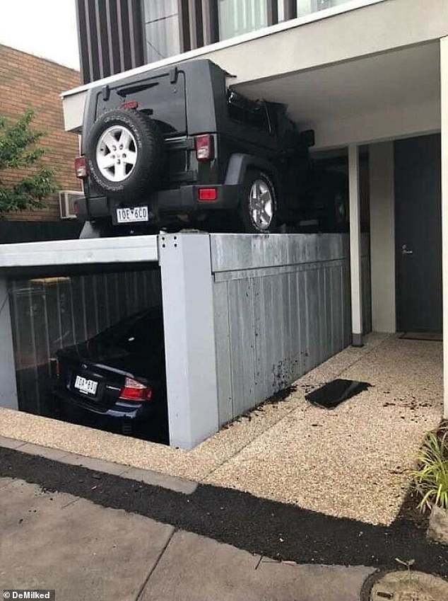 While underfloor garages may seem like a great idea, one person showed they can have serious consequences - when he parked a second car on top of them.  The garage below the floor came out of the ground and crushed the car above into the balcony