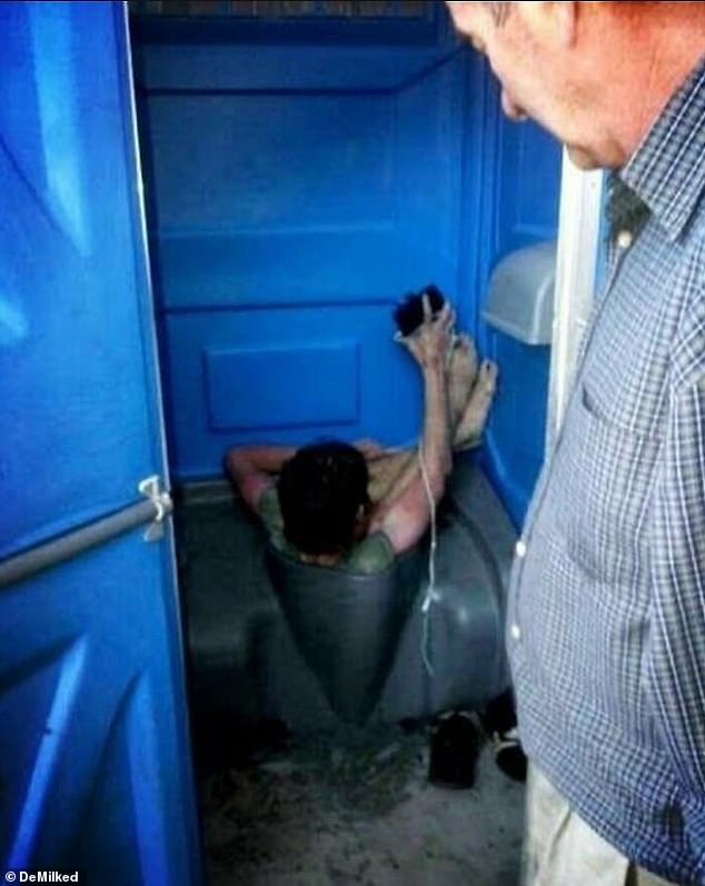 This festival goer ended up in the worst possible situation in a public toilet, falling off the toilet himself