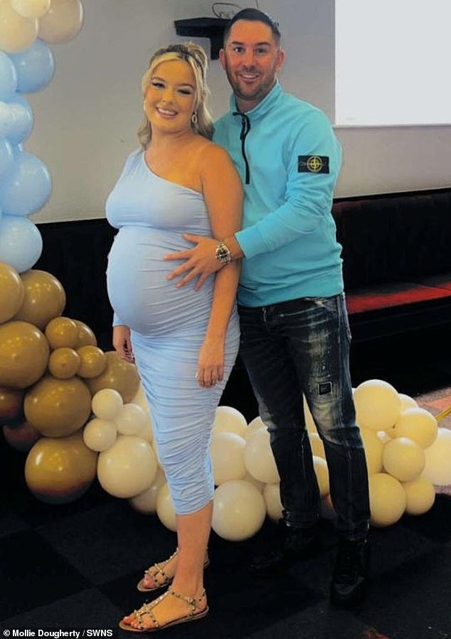 On the day of Ms Dougherty's (pictured) baby shower on July 1, the pain was so unbearable that she was rushed to A&E where she was given an X-ray.