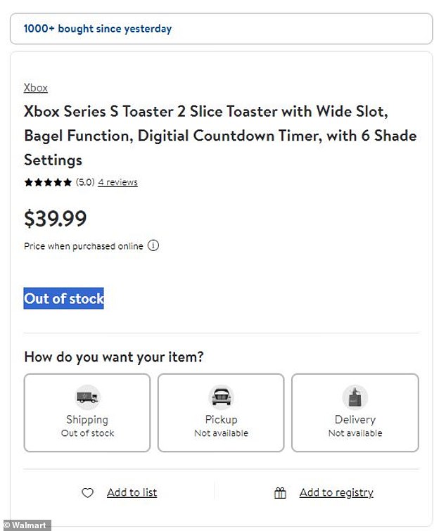 The hype wasn't just limited to social media: the toaster is now completely sold out at Walmart, despite only being released yesterday