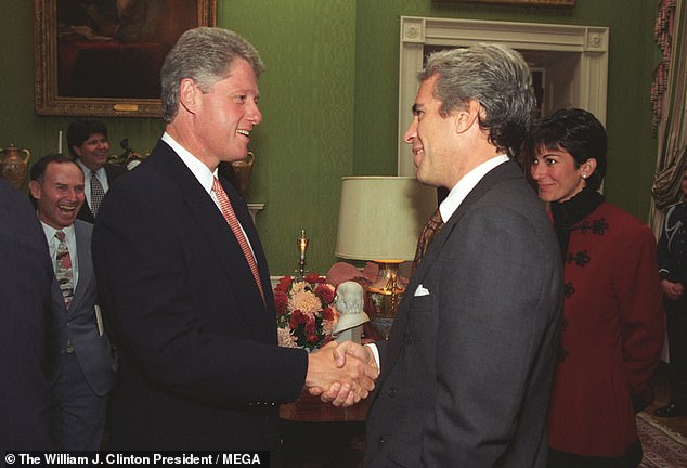 Clinton is seen with Jeffrey Epstein at the White House in 1993, during an event for donors to the White House Historical Association.  Epstein attended the event after donating $10,000 to the fund.  Ghislaine Maxwell is pictured next to Epstein