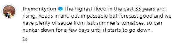 He shared a series of photos of his famous garden completely drenched on Instagram, as he gave insight into the aftermath of the flood