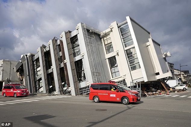 A commercial building collapsed in Wajima on the Noto Peninsula after the earthquake