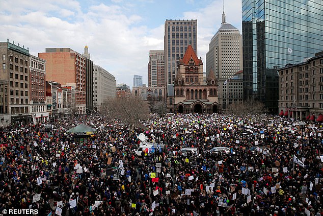 Free Speech for People has filed two new petitions following the controversial decisions in Colorado and Maine that Trump is ineligible to run for office due to his role on January 6.  Demonstrators gather to protest Trump's Muslim travel ban in Boston in 2017