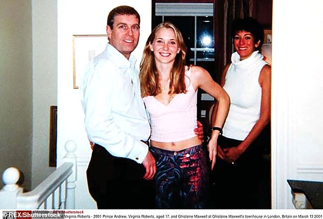 Giuffre shown with Prince Andrew in a photo taken at Ghislaine Maxwell's London home in March 2001