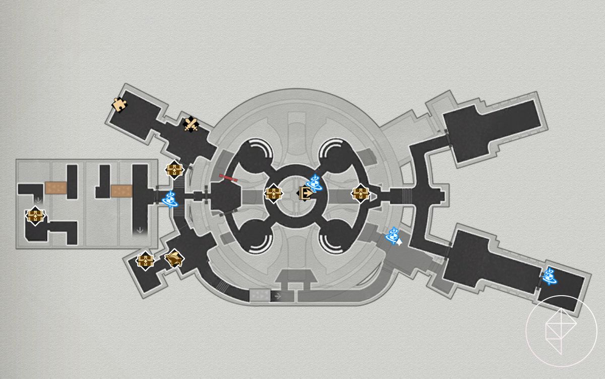 A map of the lower floor of the Herta Space Station storage area in Honkai: Star Rail