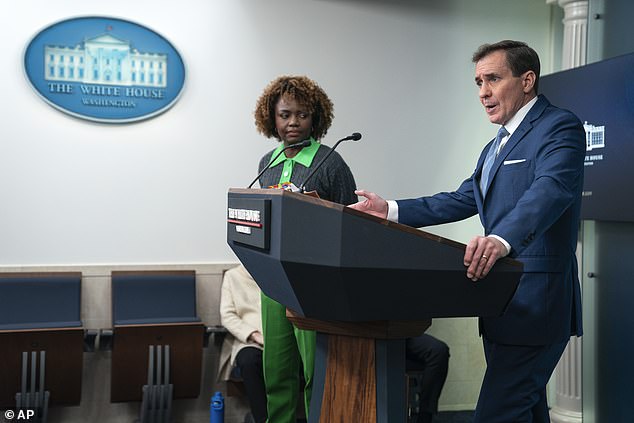 Axios reported Friday on tensions between White House press secretary Karine Jean-Pierre (left) and National Security Council spokesman John Kirby (right), with Jean-Pierre making just one solo appearance since the Hamas attack October 7 in Israel.