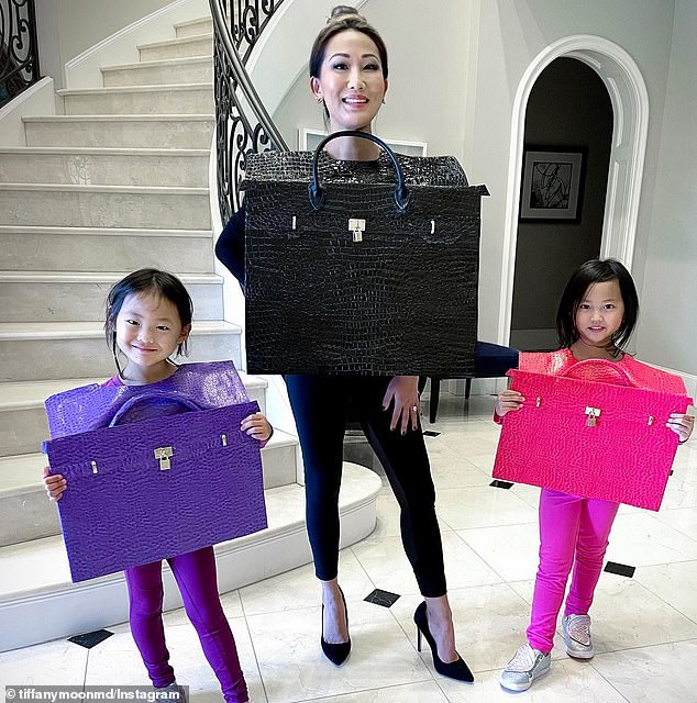 In 2020, Moon and her then-six-year-old twin daughters, Chloe and Madison, now 9, even dressed up as Birkin bags for a Halloween party