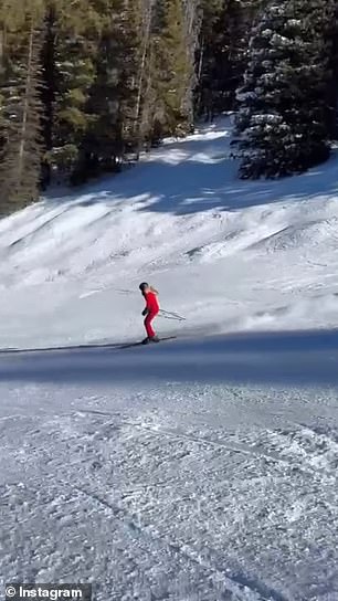 The former first daughter shared images of herself racing down the mountain in her red ski suit, which she also wore during her family's trip to Aspen in 2017.