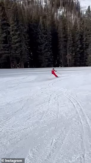 The former first daughter shared images of herself racing down the mountain in her red ski suit, which she also wore during her family's trip to Aspen in 2017.