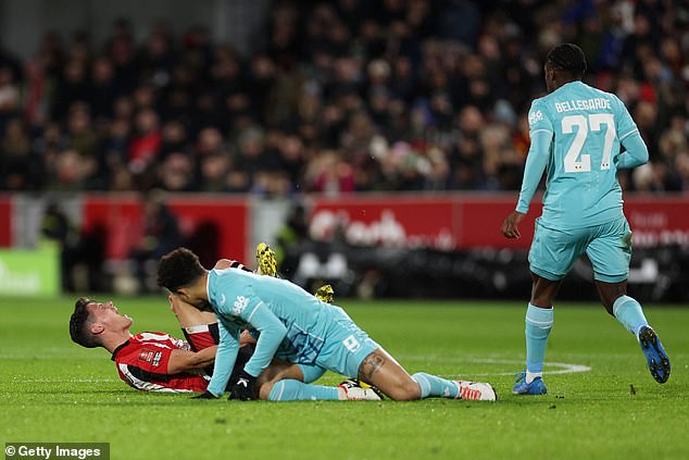 Gomes caught the heel of Brentford captain Christian Norgaard in the ninth minute of the match