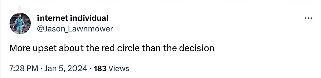 Fans took to social media with some claiming the 'beautiful game is dead' after the referee showed a 'red circle' instead of a card