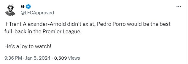 1704494796 842 Tottenham fans cheer on 39incredible39 Pedro Porro after his 39insane39