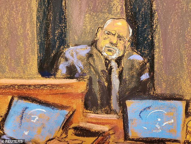 A court sketch of Juan Alessi, who worked as a housekeeper for Jeffrey Epstein from 1991 to 2002 and testified at Maxwell's 2021 trial