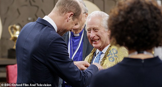 King Charles III and Prince William during the coronation rehearsal in Westminster Abbey