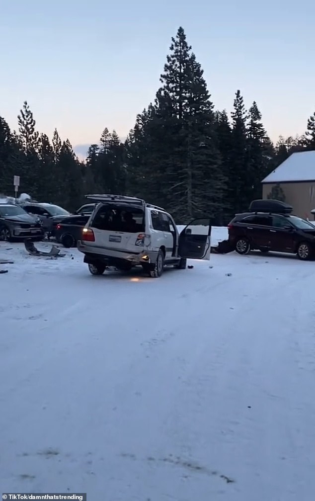 Drivers in South Lake Tahoe witnessed a terrifying series of car crashes on the icy roads Wednesday afternoon