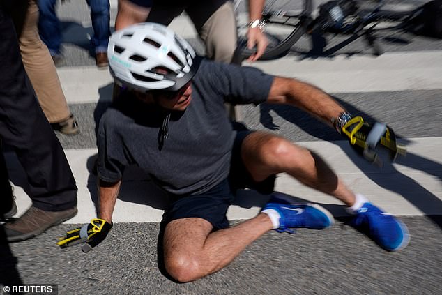 In June 2022, Biden fell off his bicycle during a ride near his beach house in Delaware and then jumped around trying to prove he was not injured in the accident.