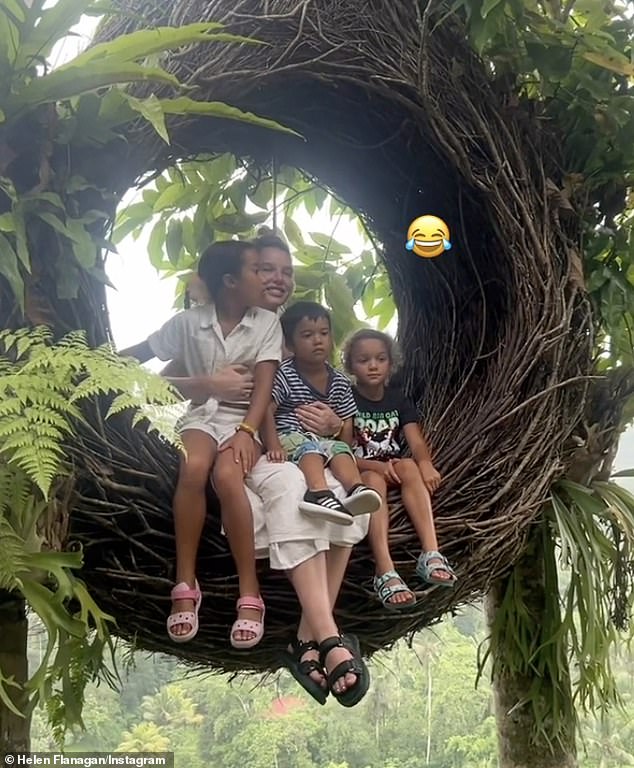 Helen made the most of the relaxing trip after flying to the Indonesian island with her children Matilda, seven, Delilah, five, and Charlie, two