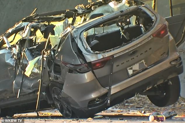 Four teenagers were killed after a Kia Sportage they allegedly stole crashed (pictured) in Buffalo, New York