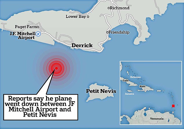 The single-engine plane was taking off from JF Mitchell Airport en route to the island of St. Lucia when pilot Robert Sachs called on his radio to say the plane was having problems.  Moments later it nose dived into the Caribbean ocean.  According to reports, the plane crashed between the airport and Petit Nevis, as shown on the map