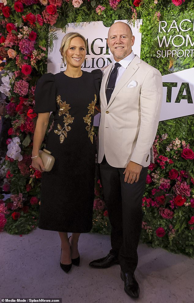 Her husband, former rugby player Mike Tindall, also dressed in a cream suit jacket and black tie on Saturday evening