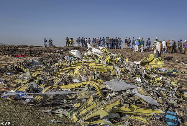 Wreckage of Syrian Airlines Boeing 737-MAX aircraft is seen on March 11, 2019