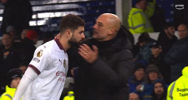 Pochettino appeared to go all Pep Guardiola on Palmer at the full-time whistle due to the nature of his animated conversation with Palmer - just as the Spaniard (pictured) is often seen.