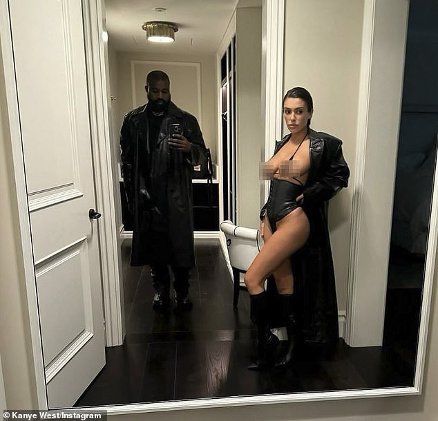 Bianca (right), a far cry from her days as a little-known Melbourne architect, made global headlines on Tuesday after Kanye (left) posted a trio of raunchy photos of her posing in barely any clothing on Instagram