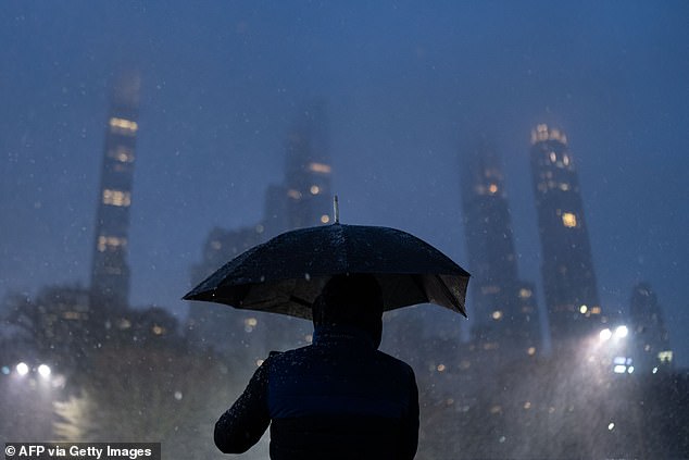 Winter Storm Ember brought the first significant snowfall of the season to parts of the East on Saturday - which will continue this weekend (Photo: Manhattan in the snow on January 6)