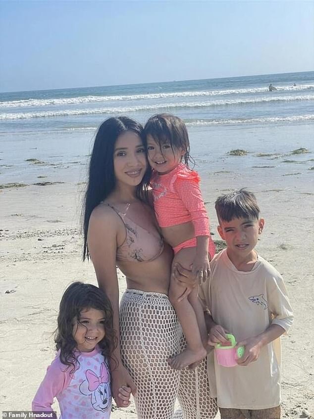 Now that Amelie is disabled, her mother, Maria Aylin Sotelo Camacho (pictured here with Amelie and her two other children), had to quit her job at an auto body shop to become the child's full-time caregiver