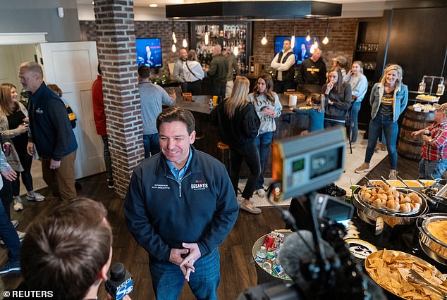 Republican presidential candidate Florida Governor Ron DeSantis during a Citrus Bowl viewing party at a private home in Ankeny, Iowa