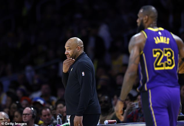 Lakers coach Darvin Ham is seen on the sidelines during the Lakers' loss to the Grizzlies