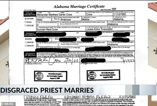 The couple married on Nov. 17, according to a notarized marriage certificate in Alabama from the probate judge's office.