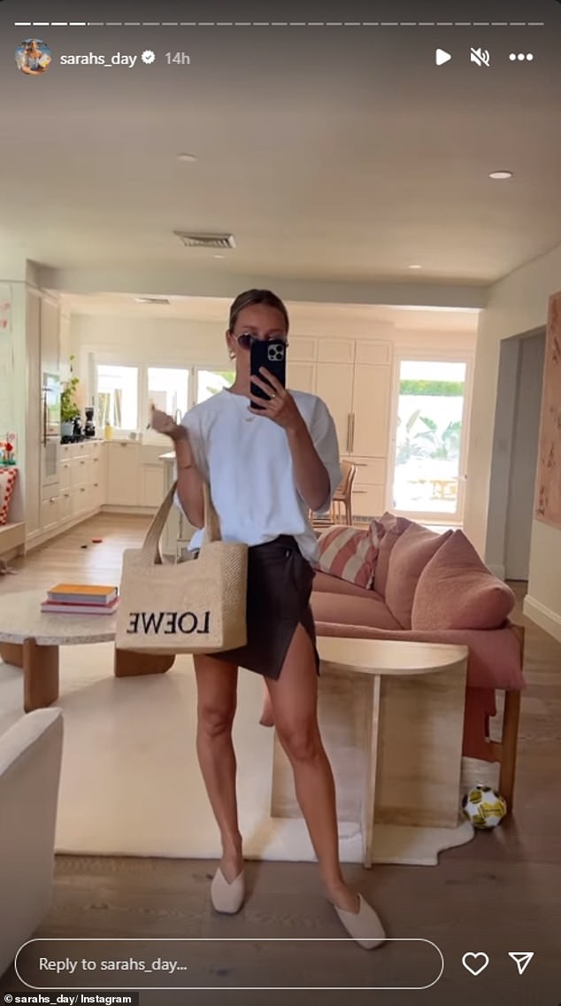 Sarah pronounced the Loewe brand name 'Low-ee' in a video as she showed off her outfit before heading out for dinner with a friend on Sunday