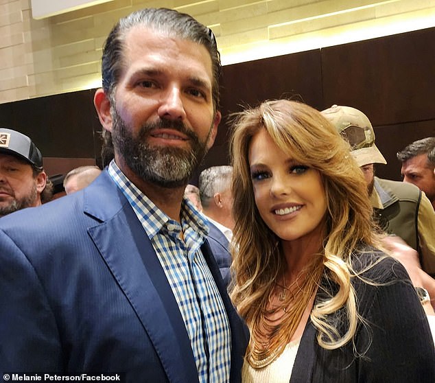 Peterson (pictured here with Donald Trump Jr.) “was often called upon to use her influence and large social media following to help combat issues that threatened hunting and the right to bear arms,” her complaint said.