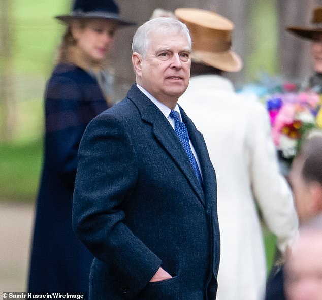 Prince Andrew, Duke of York attends the Christmas morning service at Sandringham Church on December 25, 2023 in Sandringham, Norfolk