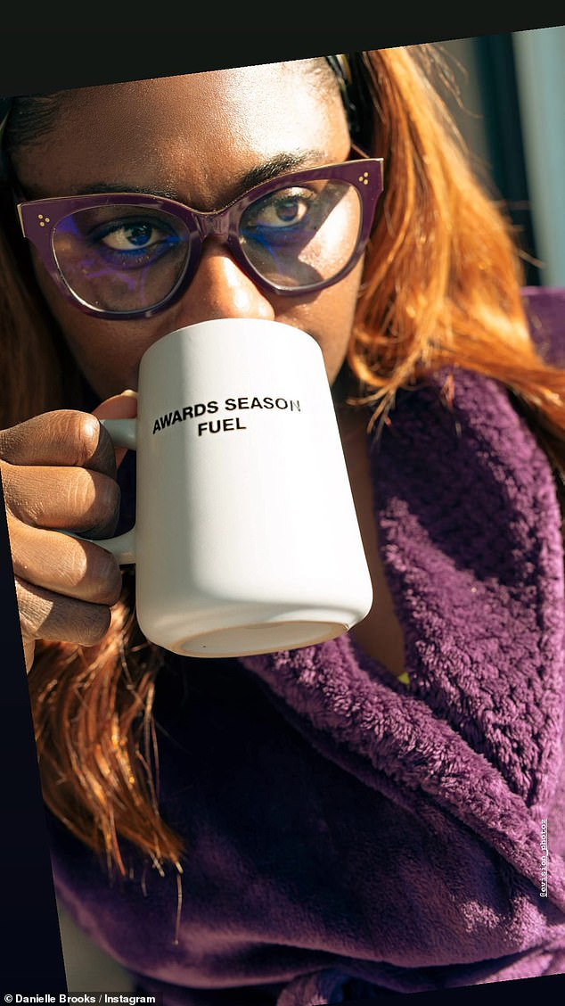 The Color Purple actress, Danielle Brooks, shared an image to her Instagram Stories wearing a soft purple robe as she sipped a refreshing drink