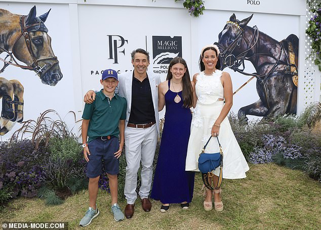 Slater attended the Magic Millions Showjumping and Polo Day on the Gold Coast with his wife Nicole, son Jake and daughter Tyla (pictured)