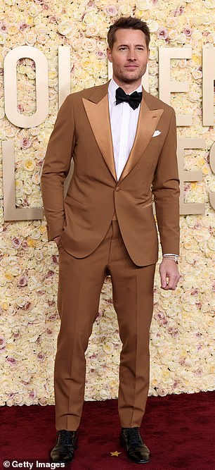 Actors Tyler James Williams and Justin Hartley (seen) both opted for beige suits that didn't seem to work