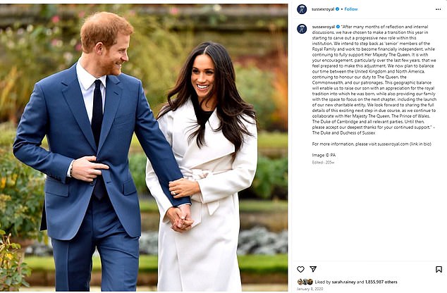 The announcement was actually made on the now defunct Sussex Royal Instagram site