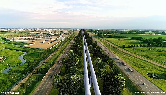 TransPod is currently developing a 300 kilometer route to connect the major Canadian cities of Edmonton and Calgary, as shown in this rendering