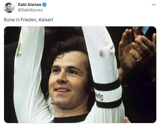 Fellow World Cup winner Xabi Alonso posted a photo of Beckenbauer's 1974 victory