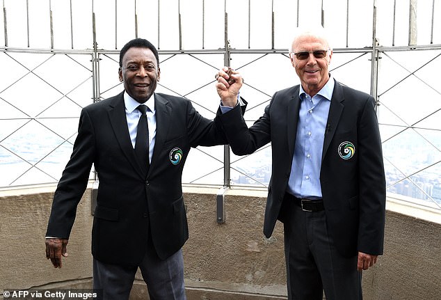 Beckenbauer, right, was hailed as one of the footballing greats of all time, along with Pele, left