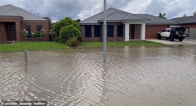 Homes in Kerang, located on the Loddon River in northern Victoria, were cut off by flooding after being destroyed by rain on Sunday (pictured)