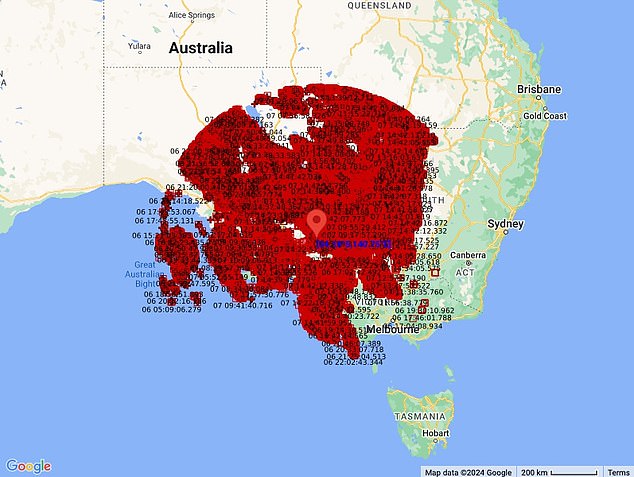 More than 700,000 lightning strikes have been recorded over parts of South Australia, Victoria and the North West since midnight on Saturday (pictured)