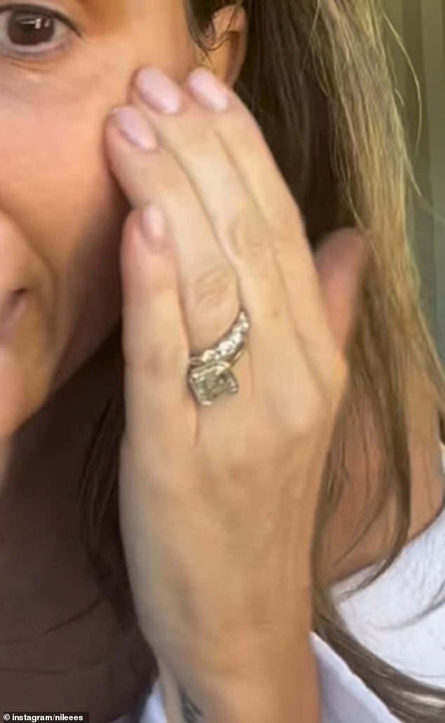 Knight shared what the ring looked like in a video she posted to Instagram wearing Clarins products while still wearing it as she got ready for the event