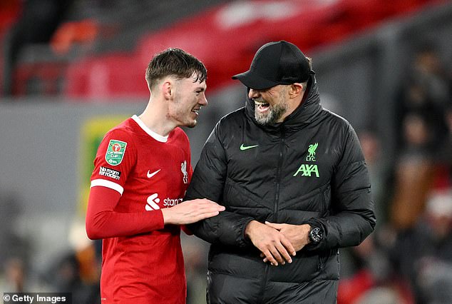 Klopp (right) is a big fan of Academy star Conor Bradley and that is why he was not loaned out