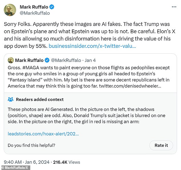 1704766832 760 Mark Ruffalo issues a groveling apology after posting fake photos