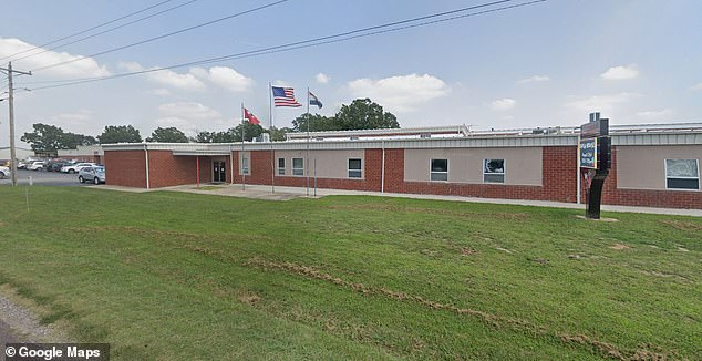 The teacher allegedly had sex on the school grounds.  Pictured Laquey High School in Laquey, Missouri