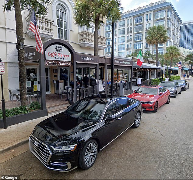 The officer Stone allegedly spoke to at Caffe Europa in Fort Lauderdale (pictured) was named Sal Greco, a former NYPD officer who provided side security for Stone.